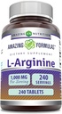 Amazing Formulas L-Arginine 1000mg Tablet 14; Amino Acid Suplement for Women & Men 14; Non-GMO 124; Gluten Free 124; Made in USA (240 Count)