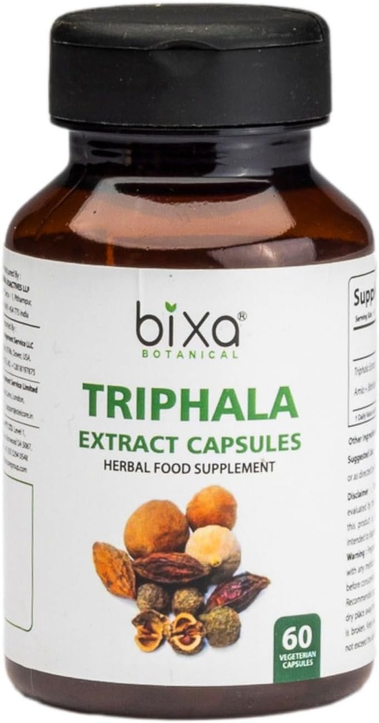 bixa BOTANICAL Ayurvedic Natural Herbal Supplement Triphala Extract Capsule for Healthy Digestion & Absorption of Nutrients (Amla + Haritaki + Bibhitak) (60 Count (Pack of 1))