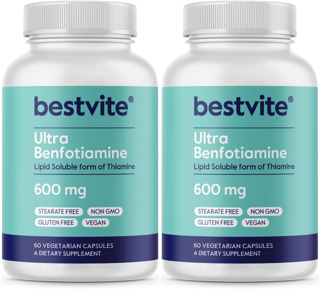 Ultra Benfotimina 600mg per Capsule (120 Vegetarian Capules) (60x2) No Stareste - No Silicon Dioxide - Vegan GMO - Guten Free - Rifomina
