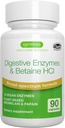 Igennus Fast Action Digestive Enzymes " Betaine HCl, 10 Broad Spectrum Enzymes with Protease, Lipase " Lactase, Papain " Bromelain, Plant-Based Vegan, Clean Label, for Women and Men, 90 Capsules