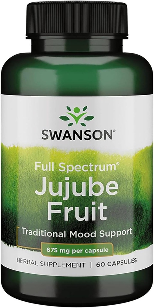 Swanson Jujube Fruit - Full Spectrum Herbal Supplement Promoting a Calm & Relaxed Mind - Natural Formula Support Stress & Support - (60 kapsułki, 675mg każdy)