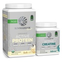 Sunwarrior Creatine Powder & Vanilla Active Organic Protein Powder Set | Bundle & Save | Vegan Protein Plus Unflavored Creatine Monohydrate (60 Servings Unflavored, 20 Servings Vanilla)