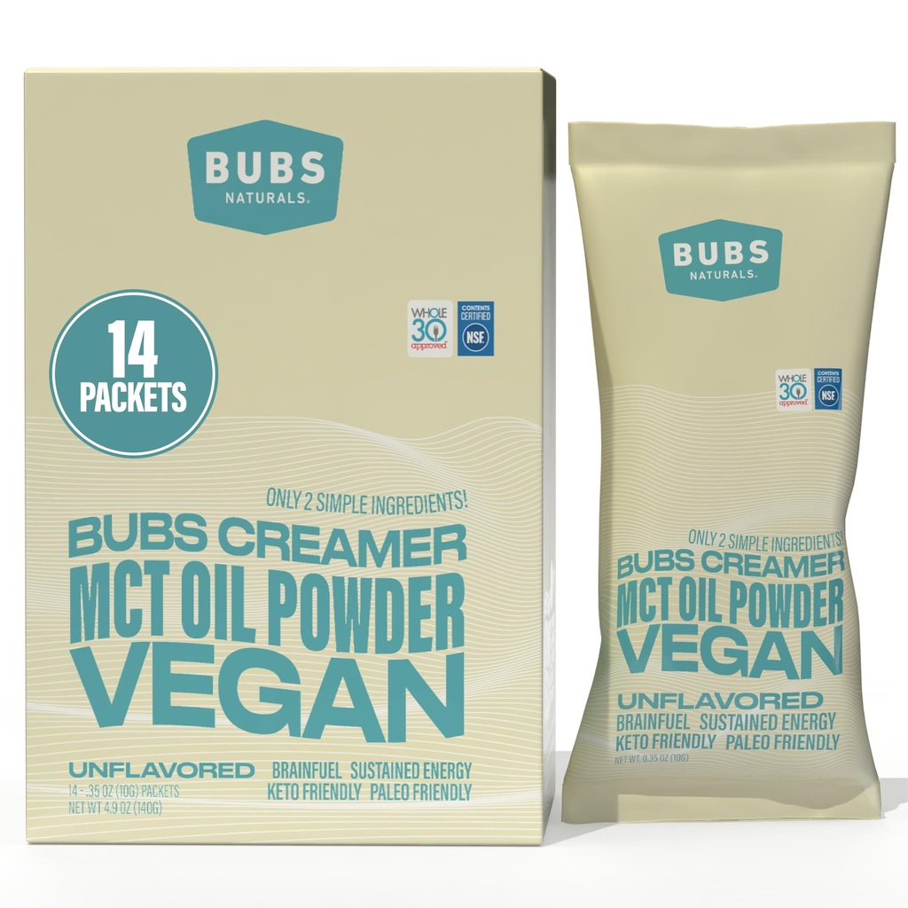 BUBS Naturals MCT Oil Powder Packets - Medium Chain Triglycerides - Keto Vegan & Paleo Friendly - Healthy Coconut Fats + Low Carb - Dairy-Free Energy Source - includes 14 Travel Packets