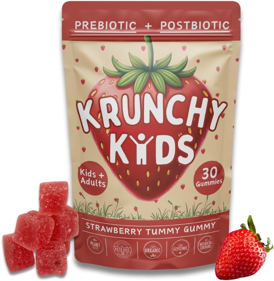 Biologische Prebiotische en Postbiotische Gummy Vitamine voor kinderen en volwassenen, Allulose, Suikervrij, Gefermenteerde Aardbei, Ondersteuning Gut Health, Dye Free