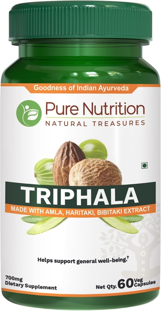 Pure Nutrition Triphala Extract 700mg - 60 Caps (Extract Equiv to 1900mg Triphala Fruit Powder) Non GMO | Once Daily | 60 Days Supply.