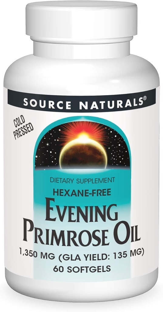 Source Naturals Evening Primrose Oil - Hexane-Free - 1350mg - GLA Yield: 135 mg - Cold-Pressed - 60 Softgels
