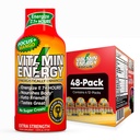 Vitamine Energy Focus+ Extra Strength Energy Shot Mango 48 Pack, 260mg Caféine naturelle, B-Vitamines, CoQ10, Acides aminés, Focus, Productivité et Clarté, Zéro sucre, Sans gluten, 1,93 fl oz