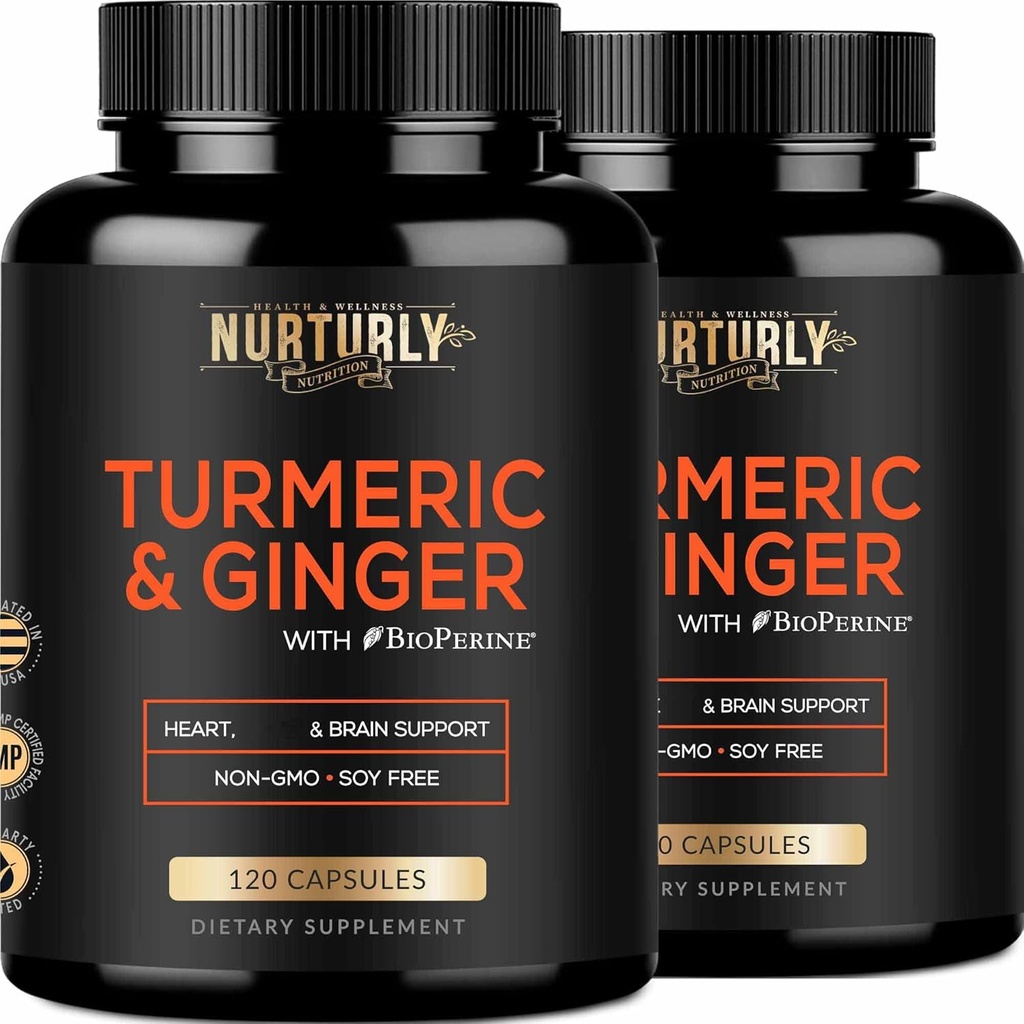 Turmeric Curcumin with BioPerine & Ginger, Black Pepper and 95% Curcuminoids - High Absorption Turmeric Supplements for Hearth - Non-GMO, Gluten Free - 240 Capsules