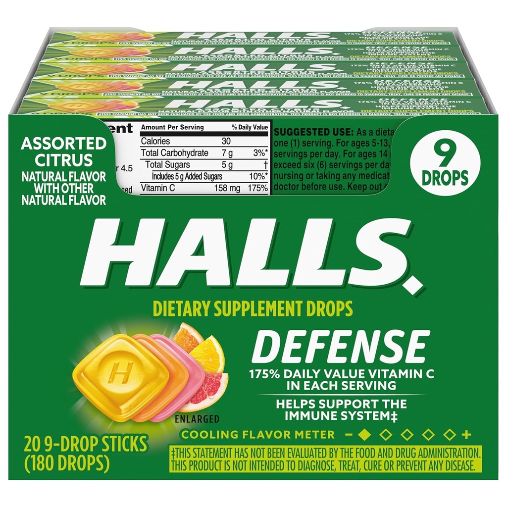 HALS Obrambne Associted Citrus Vitamin C Kapljice, 20 Palice 9 Kapljice (180 skupne kapljice)