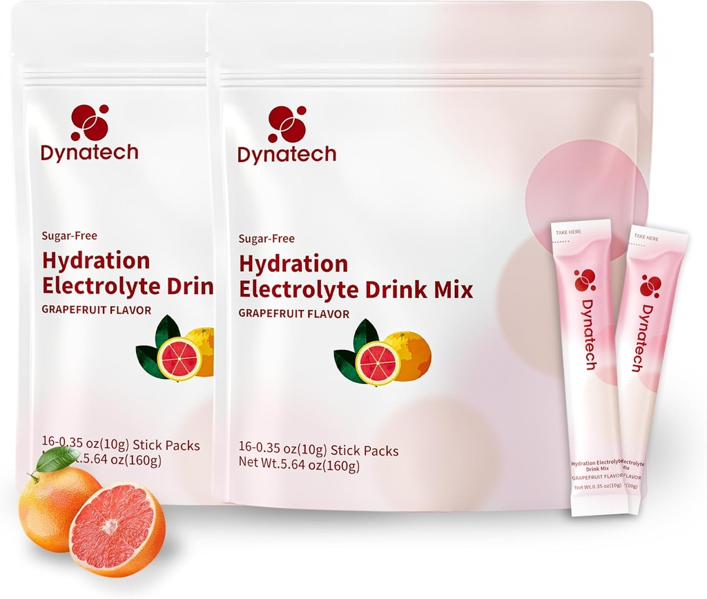 Dynate Zero Sugar Electrolite Drink Mix - Grapfruit - Hidration Powder Paket dengan 10 Electrolite & Vitamin 124; Non-GMO, Gluten Free, Vegan Electrolytes Pawder Pawan 124; 32