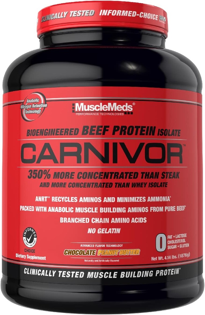 MuscleMeds Carnivor Beef Protein Isolate Powder, Chocolate Peanut Butter, 4.14 libras