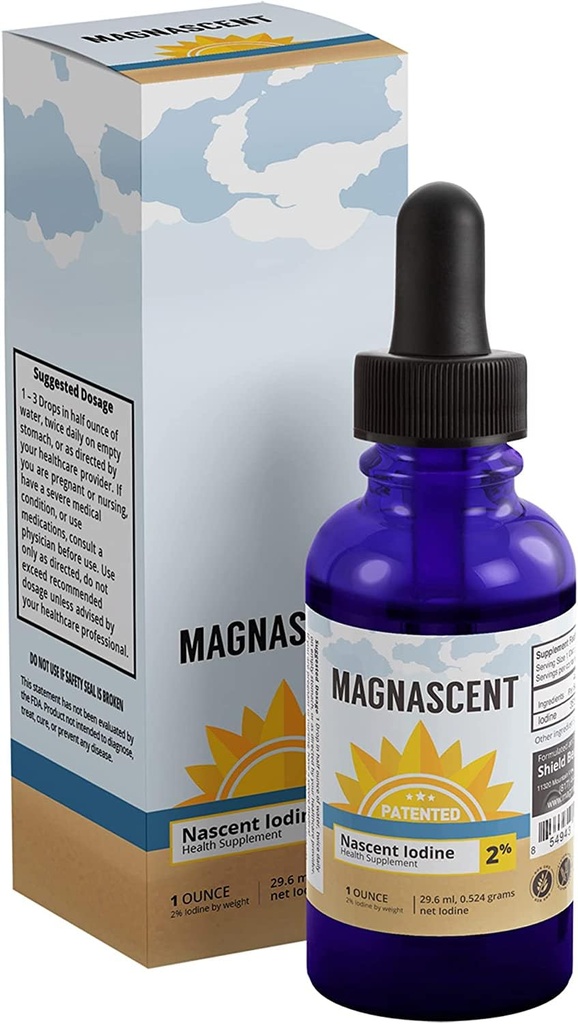Nascent Iodine Organic Daily Health Supplement High Potency 2% Concentrated Liquid Iodine Drops Supports Energy & Metabolism (1oz/30ml)