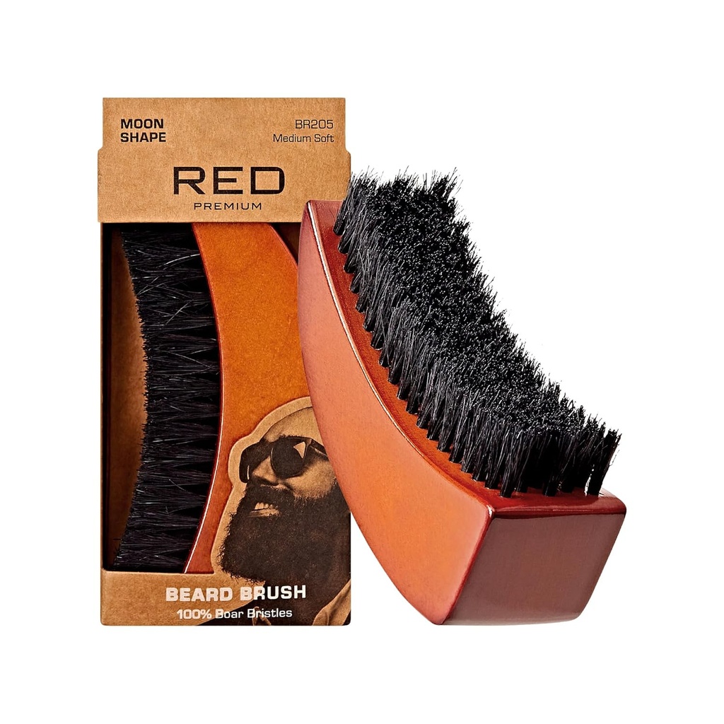 RED by Kiss Brada kefka 100% prírodné Bristles pre mužov, Premium drevené kefky, Bradavice fúzy fúzy holenie Comb, krotké a mäkké tváre vlasy (MOON SHAPE)