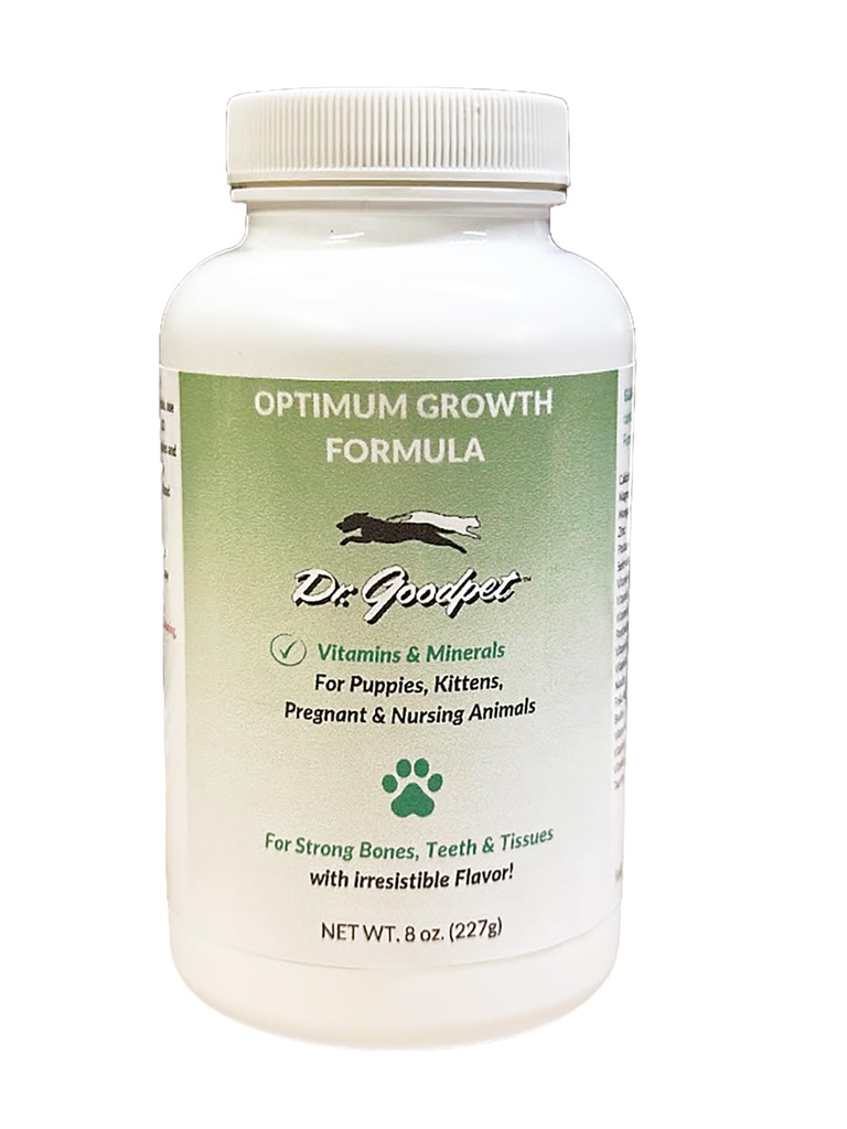 Dr. Goodpet Optimum Growth Formula – All-Natural Puppy & Kitten Vitamin & Mineral Supplement Powder for Healthy Growth, Strong Bones & Immune Support, Goat’s Milk Whey, Trace Minerals