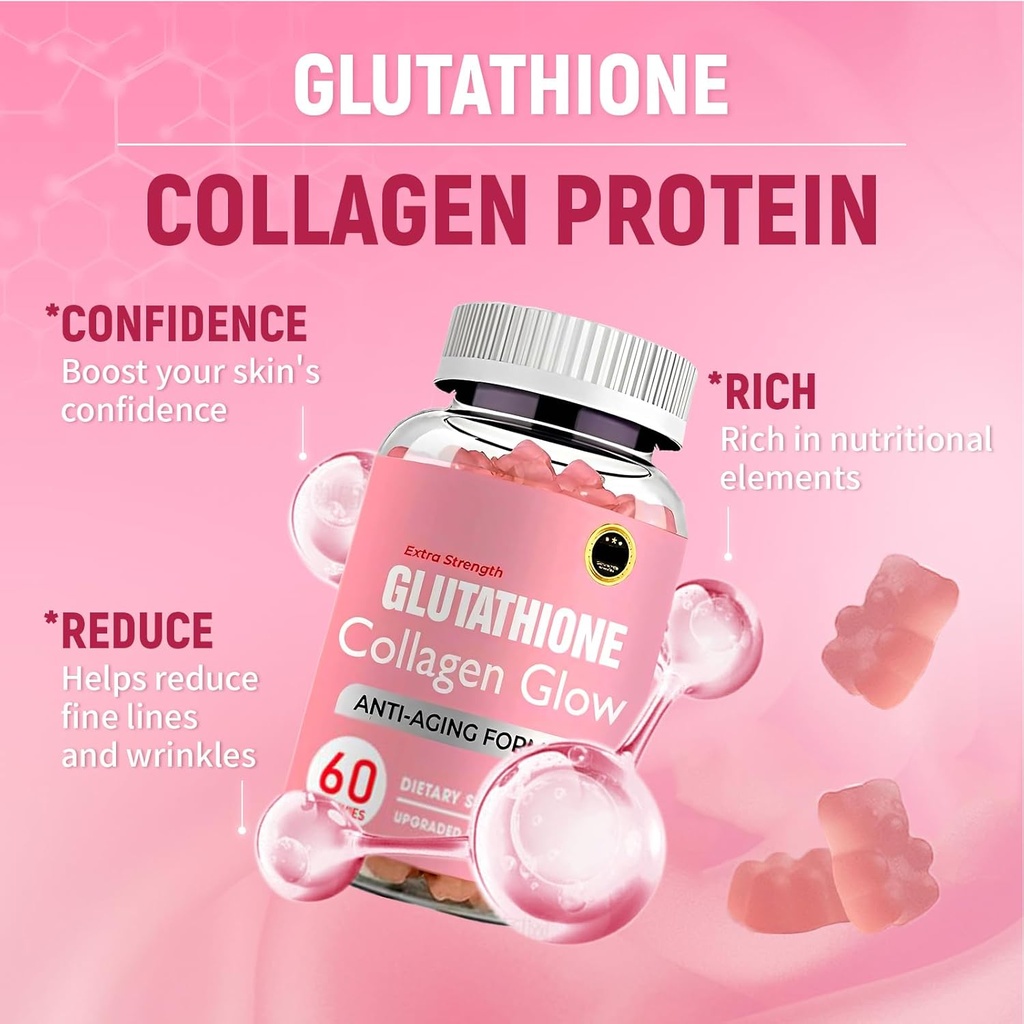 Glutathion Collageen Glow, Glutathion Collageen Glow Gummies, Collageen Gummies for Women Skin Care, Koreaanse Collageen Gummies to Rejuvenate Your Skin (2PCS)
