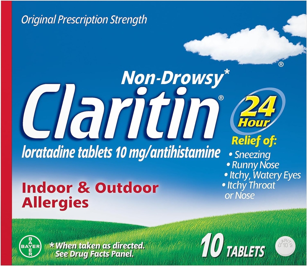 Claritin 24 HR Non Drowsy过敏性医学,洛拉塔丁抗组织胺药片,10 Ct