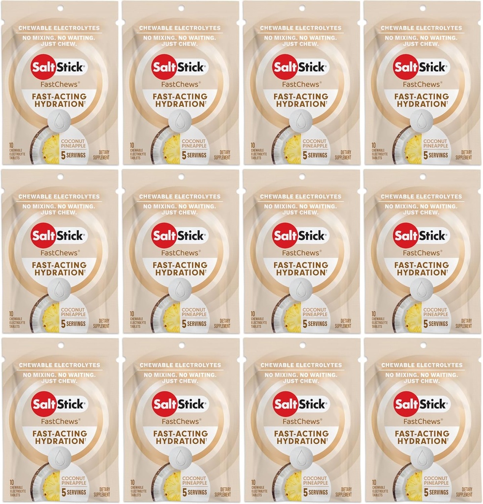 СільStick Electrolyte FastChews - 120 граф Coconut Pineapple Flavor - Електролітні таблетки для Hydration, Сіль Таблиці - 10 граф (Pack of 12)