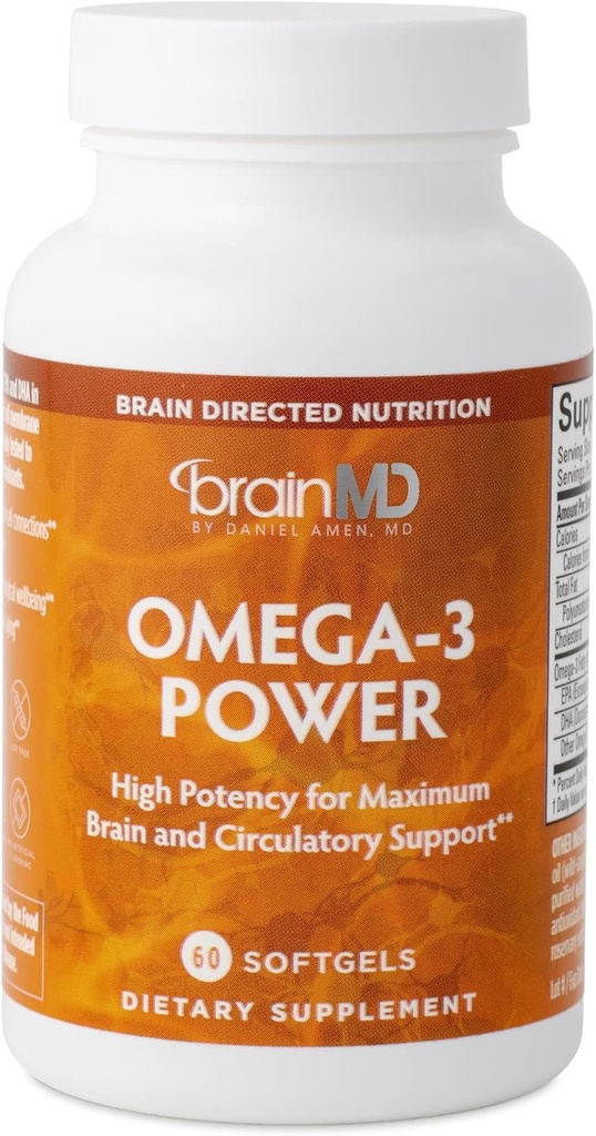 BRAINMD Dr Amen Omega-3 Power - 60 kapslit - ühine ja immuunne tugilisa - sisaldab DHA & EPA - gluteenivaba - 30 serveerimist