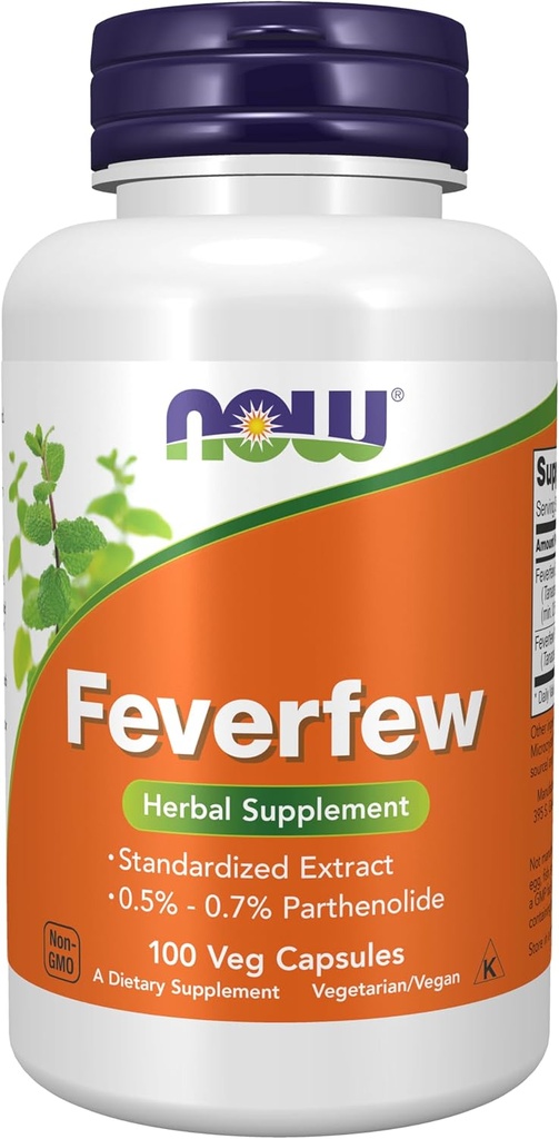 NU Supplements, Feverfew med 0,5% - 0,7% Parthenolid, Herbal Supplement, 100 Veg Capsules (Pack of 1)