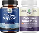 Bundle of Complete Eye Health Supplement for Adults - Lutein 20mg Per Serving for Vision & Blue Light Protection with Beta Carotene and High Absorption Calcium Gummies with Vitamin D3 for Bone Health