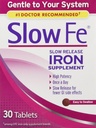 Slow Fe Iron Supplement – Slow Release Tablets, High Potency, Gentle on Your System, 30 Tablets (Pack of 3)