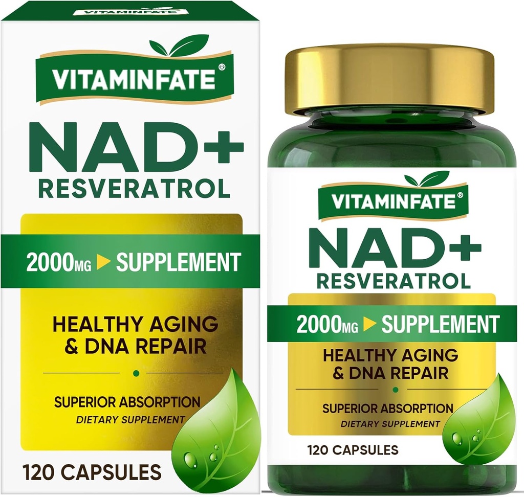 NAD+ Supplement 2000 mg - 120 capsules True NAD+ & Resveratrol, NMN Alternative supports Anti-Aging, Cellular Energy & Repair, Metabolisme & Brain Boost for Men & Women