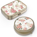 Pillole Organizer Box con specchio Retro Piccolo caso di pillole per il vaso o Pocket Bronze Pill Box o Vitamine, Fish Oil, Supplementi, Pill Containe Travel Gifts(2PCS-Retro Pink Floral)