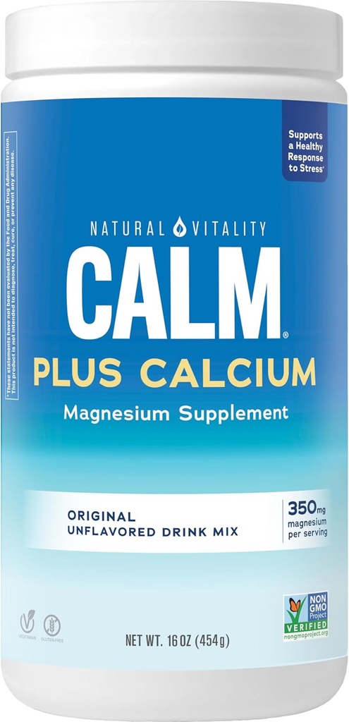 Natürliche Vitalität Calm, Magnesium Citrat & Calcium Supplement, Getränke-Mix-Pulver unterstützt eine gesunde Reaktion auf Stress, Glutenfrei, Vegan, & Non-GMO, Original, 16 Unzen