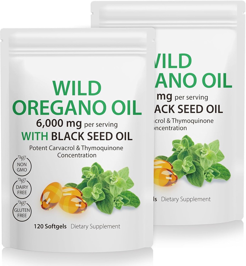 Oregano Oil Kapsle, 240 Softgels, 2 z 1 6,000mg Wild Oregano Oil s černým semenným olejem 200mg Supplementa- 4X Síla Carvacol & Thymoquinon, gluten Free & Non- GMO