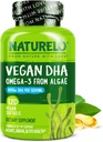 NATURELO Vegan DHA - Ómega 3 óleo de algas - Suplemento para cérebro, coração, articulação, saúde ocular - Fornece ácidos gordos essenciais para mulheres homens e crianças - Complementos Vitaminas pré-natais - 120 Softgels