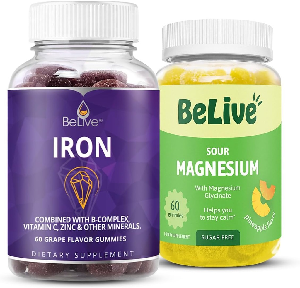 BeLive Iron och Magnesium Gummies för Blood Oxygen, Relaxation, Bättre sömn