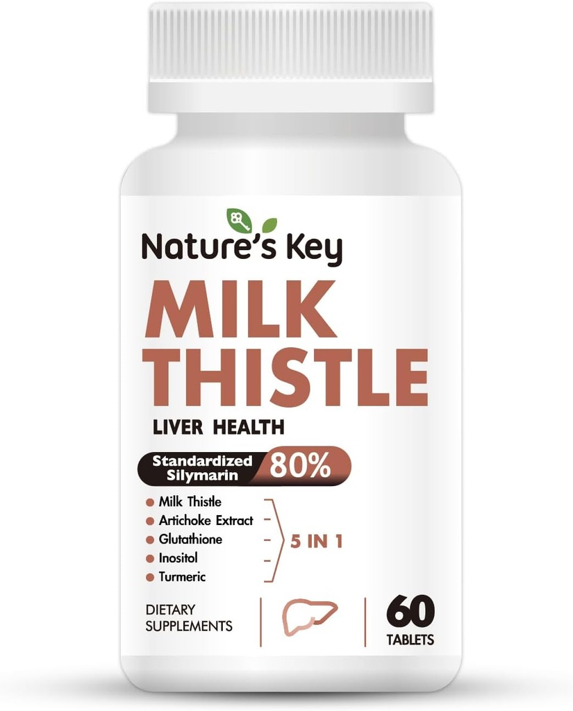 Nature's Key Milk Thistle 500mg Leversupplement,30:1 Extra sterkte 80% Silymarin 
