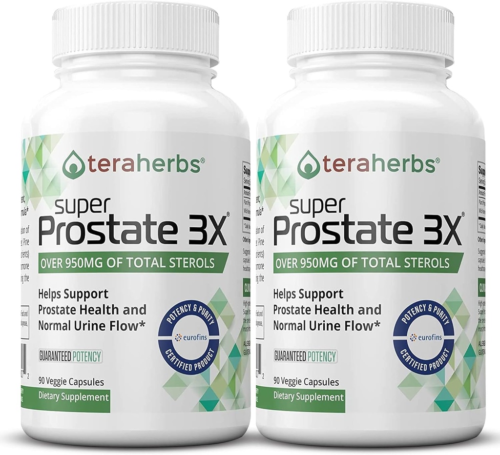 Tera Herbs Super Prostate 3X - Контроль над мочевым пузырем, гормональный баланс и поддержка увеличенной простаты и частого мочеиспускания - добавки к предстательной железе для мужчин w/Beta Sitosterol not Saw Palmetto (2 пакета)