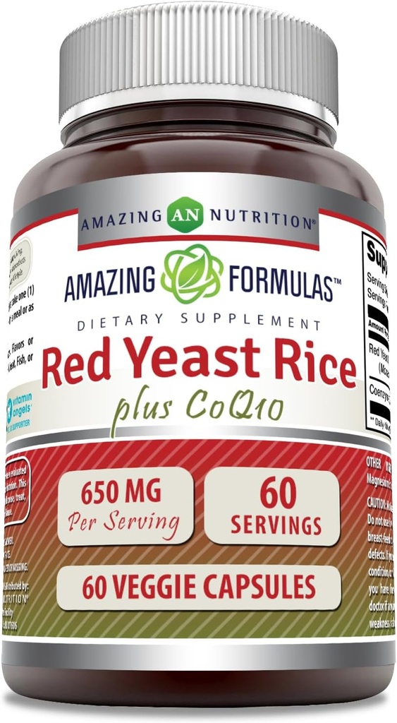 Fórmulas surpreendentes Red Yeast Rice 600 Mg Plus Coq10 50 Mg Veggie Capsules Supplement .