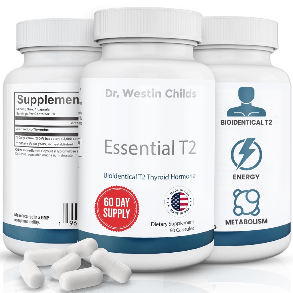 Dr. Westin Childs Essential T2 - T2 Thyroid Support Supplement with Bio-Identical 3,5 Diiodo-l-thyronine for Hypothyroidism, Hashimoto's, Thyroidectomy & Rai, Non GMO, 60 Day Supply