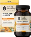 A Flora probiotic Soothe - Non-GMO Probiotics fermentált szójával, Ginger, & Turmeric for Gut Balance, Digestion, & Support - Prebiotics, Postbiotics, Digestive Enzimes - Living Alchemy, 60 db