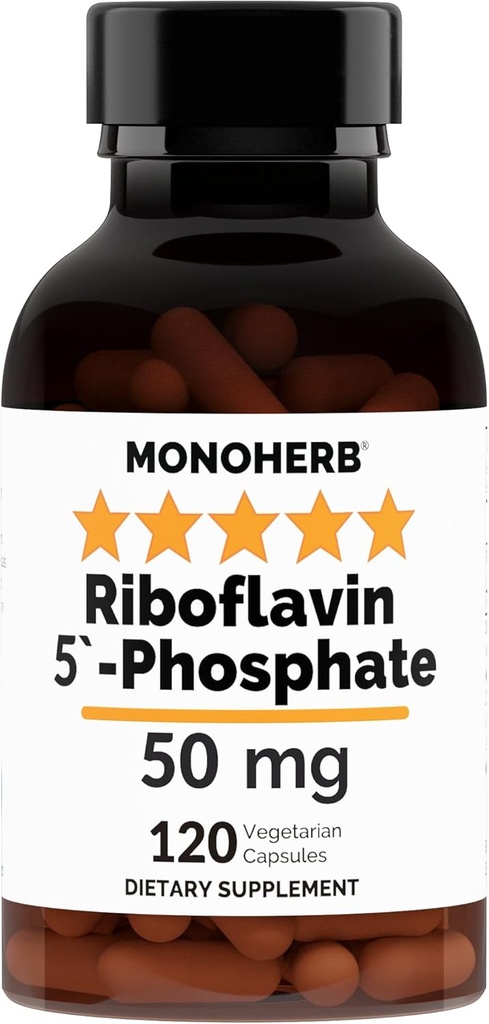 MONOHERB Riboflavin 5'- Phosphat 50 mg - 120 Capsule vegetariene - Vitamină bioactivă B2