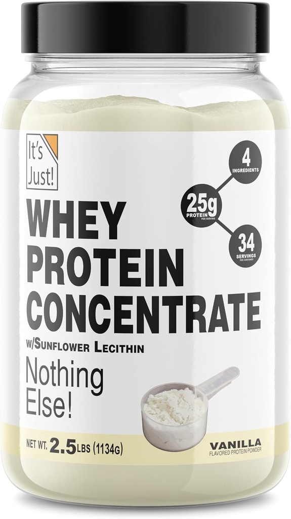 Det er bare! - 100% Whey Protein konsentrat, laget i USA, Premium WPC-80, Naturlig Vanilla Flavor (2,5 pund, Vanilla)