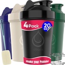 4 PACK, 20 oz Shaker Bottles with Wire Whisks for Protein Mixes | Leakproof Blender Shaker Bottle Pack | BPA-Free & Dishwasher Safe | Shaker bottle | Shaker Cups for shakes Bottle Pack