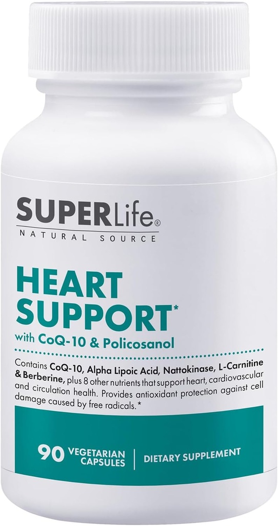 Heart Support - med CoQ-10, Quercetin, L-karnitin fumarat, L-arginin, Berberin, Inositol, Magnesium Citrat & Taurine | støtter hjerte og kardiovaskulær helse | Supplement - 90 kapsler