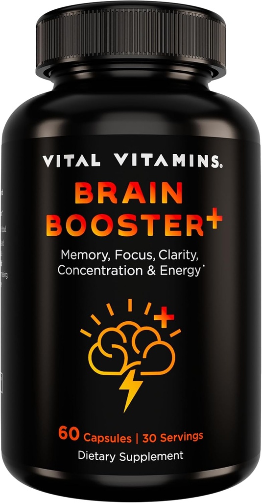 Vital Vitamins Nootropic Brain Supplement Plus - per Memoria, Focus, Concentrazione, Neuro Energy, Clarity - con Lion's Mane Mushrooms - 60 Capsule