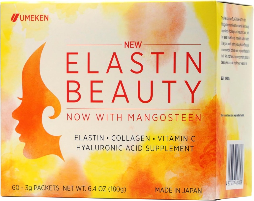 Umeken Elastin Bella Puwder suplementari amb Collage, Àcid hilurònic, vitamina C i Mangosten, Dones Health i Béness, 1 mes, USK, 60 paquets
