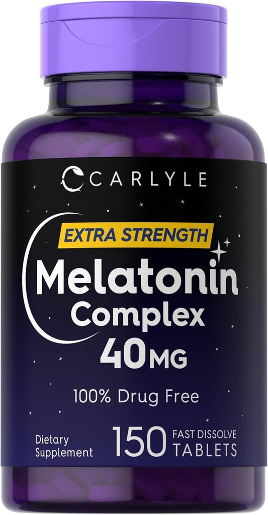 Carlyle Melatonin 40mg network, 150 Fast faultable Tablets  готварска поддръжка, с Ashwagandha и лайка, вегетарианска, без GMO, Gluten Безплатна добавка