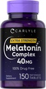 Carlyle Melatonin 40mg Complex ou 150 comprimidos de dissolução rápida Suporte extra de força com Ashwagandha e Camomila . Vegetarian, Non-GMO, Gluten Free Supplement