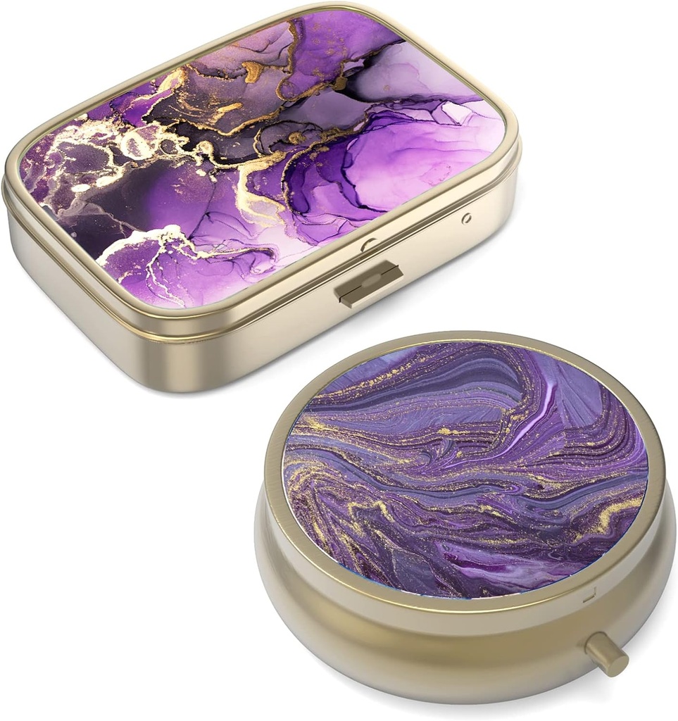 Pill Case Pill Box з дзеркалом Ретро Маленький підвіконня Case для Purse або Кишеньковий бронзовий підвіконня або вітаміни, Рибна олія, добавки, підвіконня Містить подарунки (2PCS)