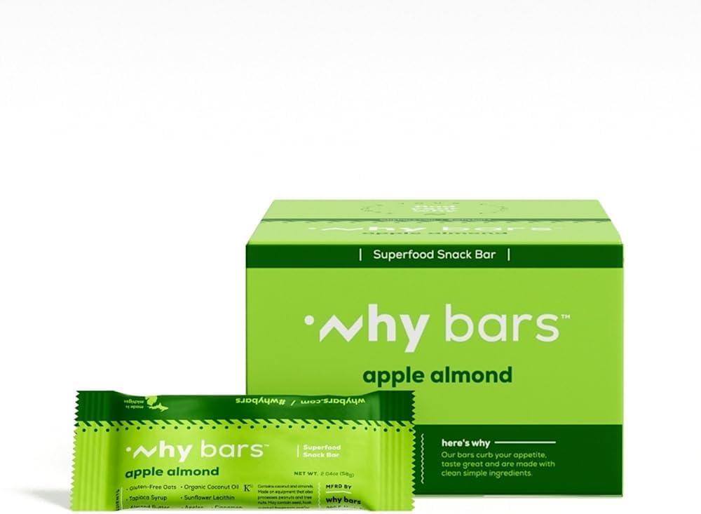 Healthy Snack Bars, Apple Almond, 2.04 Ounce Bars (Pack of 12) - Gluten Free Oats, Almond Butter, Chia Seeds, Superfood, Vegan, Clean Ingredients