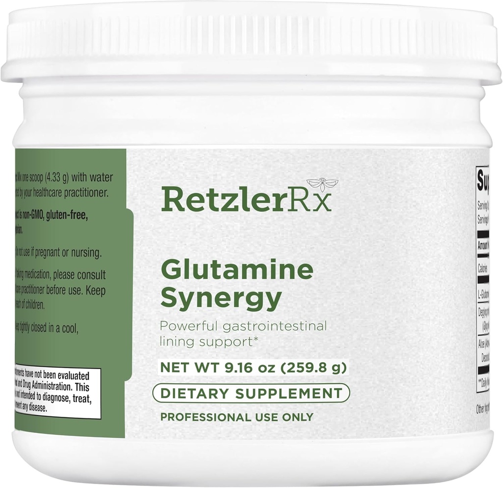 RetzlerRx Glutamine Synergy L-Glutamine Polvere con DGL & Aloe - 9.27 oz Integratore di supporto Gastrointestinale - Formula non OGM, senza glutine e vegana per la salute digestiva e il supporto del sistema immunitario