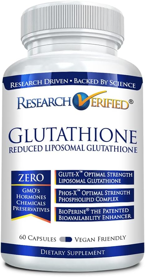 מחקר מאומת ® Glutathione - Liposomal Glutathione 500 מ"ג עם תרכובת Phospholipid, ויטמין C, Bioperine® - 60 קפסולות - 1 בקבוק