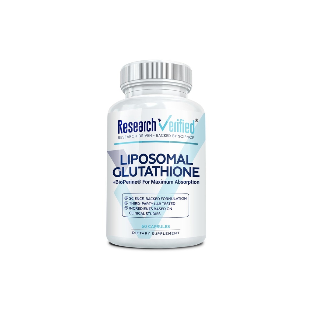 Research Verified® Glutathione - Liposomal Glutathione 500mg with Phospholipid Complex, Vitamin C, Bioperine® - 60 Vegan Capsules - 1 Bottle