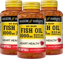 Mason Natural No Burp Fish Oil 1000 мг Омега, 3 300 мг, Поддерживает Нормальное Здоровье Сердца, 100 Софтгелей (Упаковка 3)